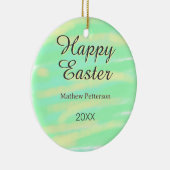 Happy Easter green yellow pastel gray name year  セラミックオーナメント (右)