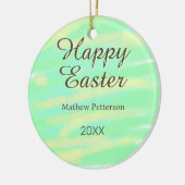 Happy Easter green yellow pastel gray name year  セラミックオーナメント (左)