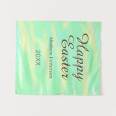 Happy Easter green yellow pastel gray name year  タペストリー (正面(横))