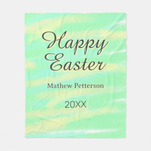 Happy Easter green yellow pastel gray name year  フリースブランケット (正面)