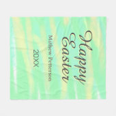 Happy Easter green yellow pastel gray name year  フリースブランケット (正面(横))