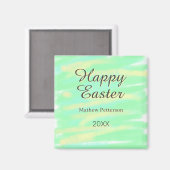 Happy Easter green yellow pastel gray name year  マグネット (正面/裏面)