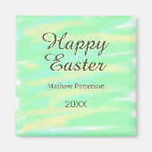 Happy Easter green yellow pastel gray name year  マグネット (正面)