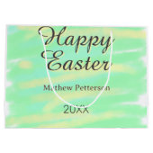 Happy Easter green yellow pastel gray name year  ラージペーパーバッグ (裏面)