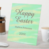 Happy Easter green yellow pastel gray name year  台座サイン (インサイチュ)