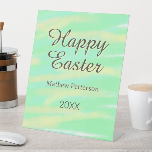 Happy Easter green yellow pastel gray name year 台座サイン (インサイチュ)
