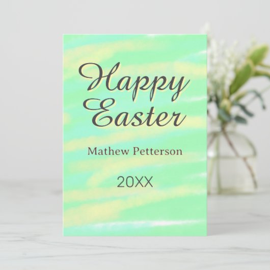 Happy Easter green yellow pastel gray name year  招待状 (スタンド正面)