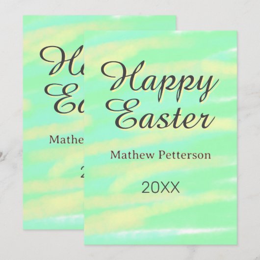 Happy Easter green yellow pastel gray name year  招待状 (正面/裏面)