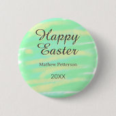 Happy Easter green yellow pastel gray name year  缶バッジ (正面)