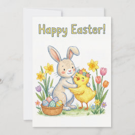Happy Easter Greeting Card – Cute Bunny and Chick シーズンカード