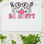 Happy Easter Groovy Bunny Face Don't Worry Be Hopp キッチンタオル (折り畳み)