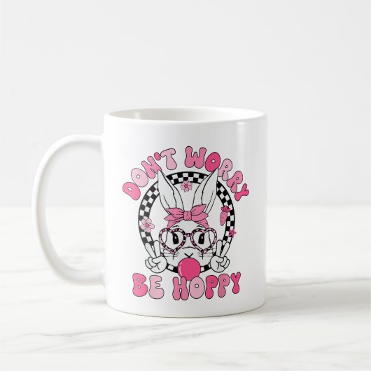 Happy Easter Groovy Bunny Face Don't Worry Be Hopp コーヒーマグカップ (左)
