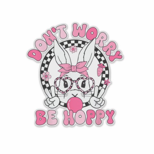 Happy Easter Groovy Bunny Face Don't Worry Be Hopp シール (正面)