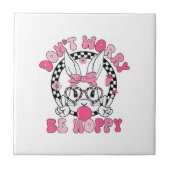 Happy Easter Groovy Bunny Face Don't Worry Be Hopp タイル (正面)