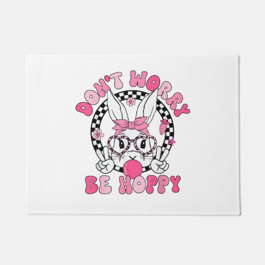 Happy Easter Groovy Bunny Face Don't Worry Be Hopp ドアマット (正面)