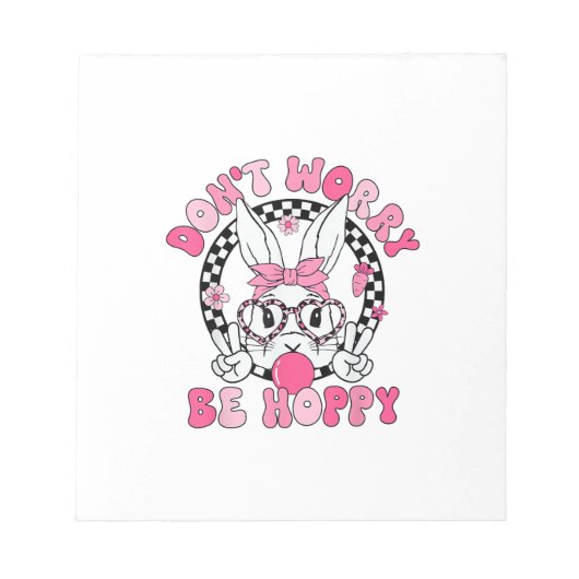 Happy Easter Groovy Bunny Face Don't Worry Be Hopp ノートパッド (正面)