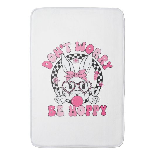Happy Easter Groovy Bunny Face Don't Worry Be Hopp バスマット (正面縦)