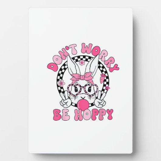 Happy Easter Groovy Bunny Face Don't Worry Be Hopp フォトプラーク (正面)