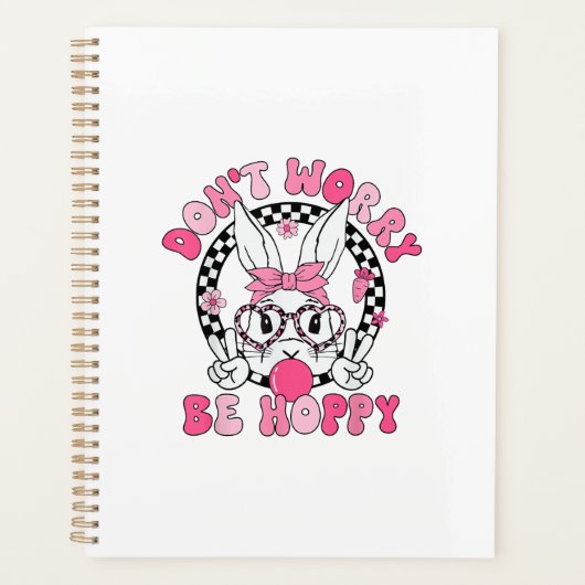 Happy Easter Groovy Bunny Face Don't Worry Be Hopp プランナー手帳 (正面)