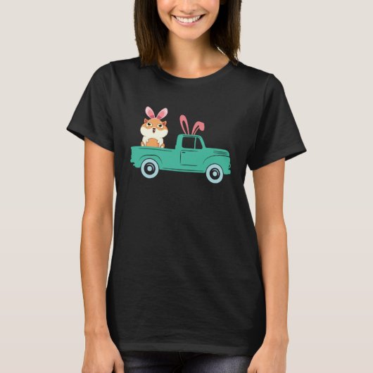 Happy Easter Guinea Pig Bunny Riding Truck Boys To Tシャツ (正面)