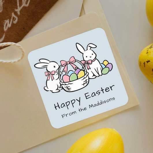 Happy Easter Hand Drawn Doodle Whimsical Bunnies スクエアシール