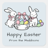 Happy Easter Hand Drawn Doodle Whimsical Bunnies スクエアシール (正面)