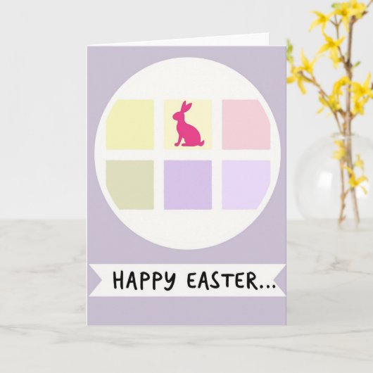 Happy Easter Hare Pastel Art Card カード (黄色い花)