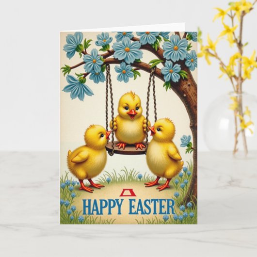 Happy Easter Hatchling Scene Card カード (黄色い花)