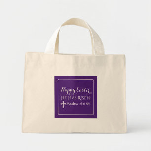 Happy Easter He Has Risen Bible Verse Dark Purple ミニトートバッグ