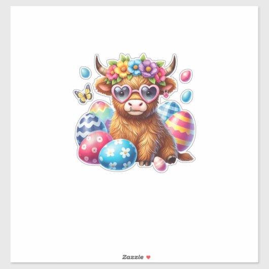 Happy Easter Highland Cow Heifer Easter Day Farmer シール (シート)