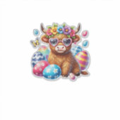 Happy Easter Highland Cow Heifer Easter Day Farmer シール (正面)