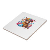 Happy Easter Highland Cow Heifer Easter Day Farmer タイル (側面)