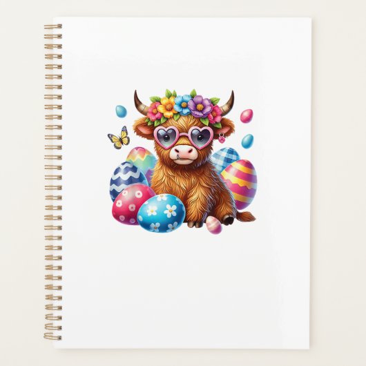Happy Easter Highland Cow Heifer Easter Day Farmer プランナー手帳 (正面)