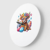 Happy Easter Highland Cow Heifer Easter Day Farmer ラージ壁時計 (傾斜)