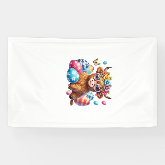 Happy Easter Highland Cow Heifer Easter Day Farmer 横断幕 (横)