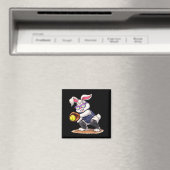 Happy easter holiday bunny playing softball マグネット (インサイチュ (食洗機))