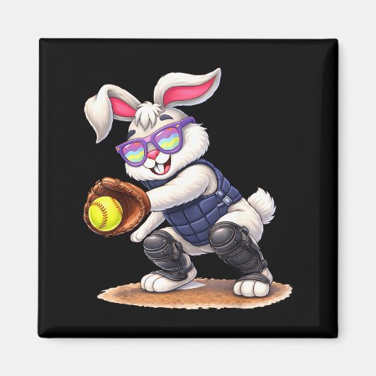 Happy easter holiday bunny playing softball マグネット (正面)