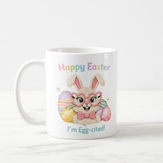 Happy Easter I'm Egg-cited Bunny  コーヒーマグカップ (左)