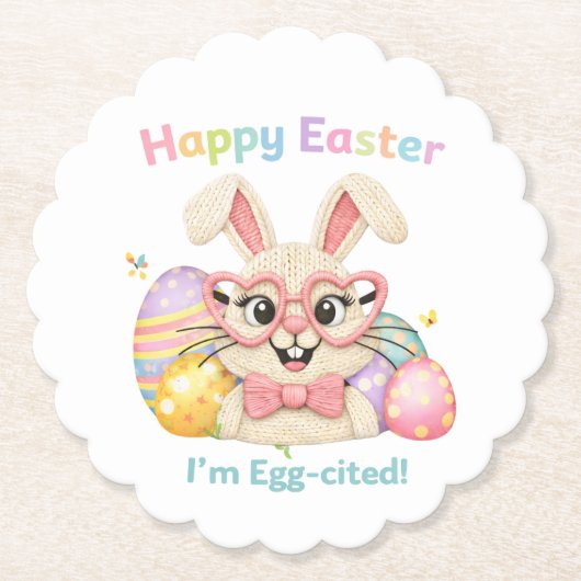 Happy Easter I'm Egg-cited Bunny  ペーパーコースター (正面)