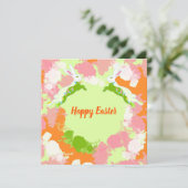 Happy Easter Invitation Card – Cute Bunny Floral  招待状 (スタンド正面)