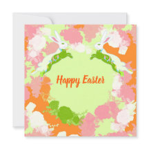 Happy Easter Invitation Card – Cute Bunny Floral 