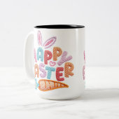 Happy Easter Knitted Texture Bunny Ears Carrot Pas ツートーンマグカップ (正面左)
