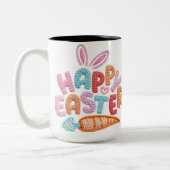 Happy Easter Knitted Texture Bunny Ears Carrot Pas ツートーンマグカップ (左)