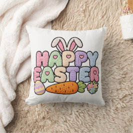 Happy Easter Knitted Yarn Texture Pastel Holiday G クッション
