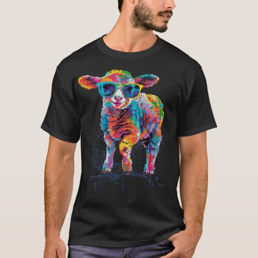 Happy Easter Lamb Sheep Artwork with Sunglasses Tシャツ (正面)