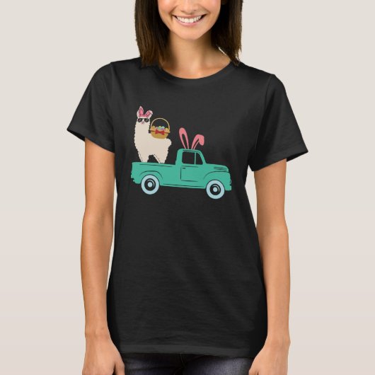 Happy Easter llama Bunny Riding Truck Boys Toddler Tシャツ (正面)