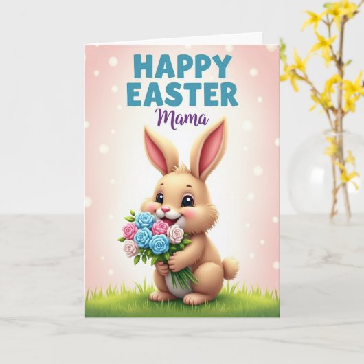 Happy Easter Mama Rabbit Card カード (黄色い花)