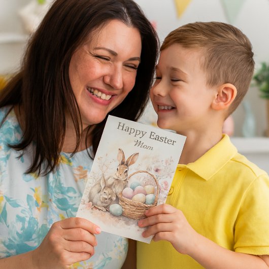Happy Easter Mom Watercolor Folded Holiday Card シーズンカード