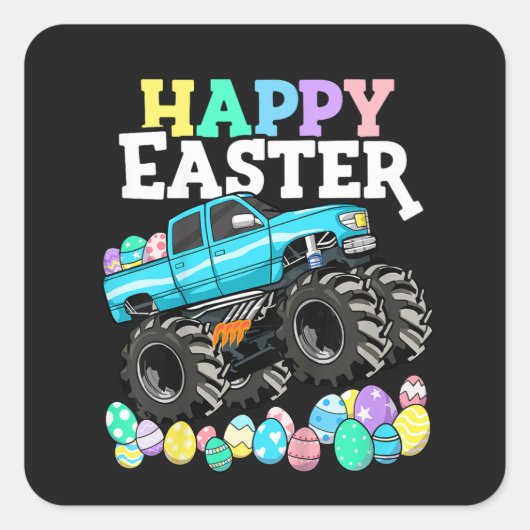 Happy Easter Monster Truck Easter Eggs スクエアシール (正面)