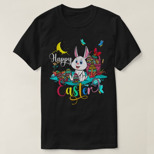 Happy Easter Night Bunny Easter Eggs Basket Happy  Tシャツ (デザイン正面)